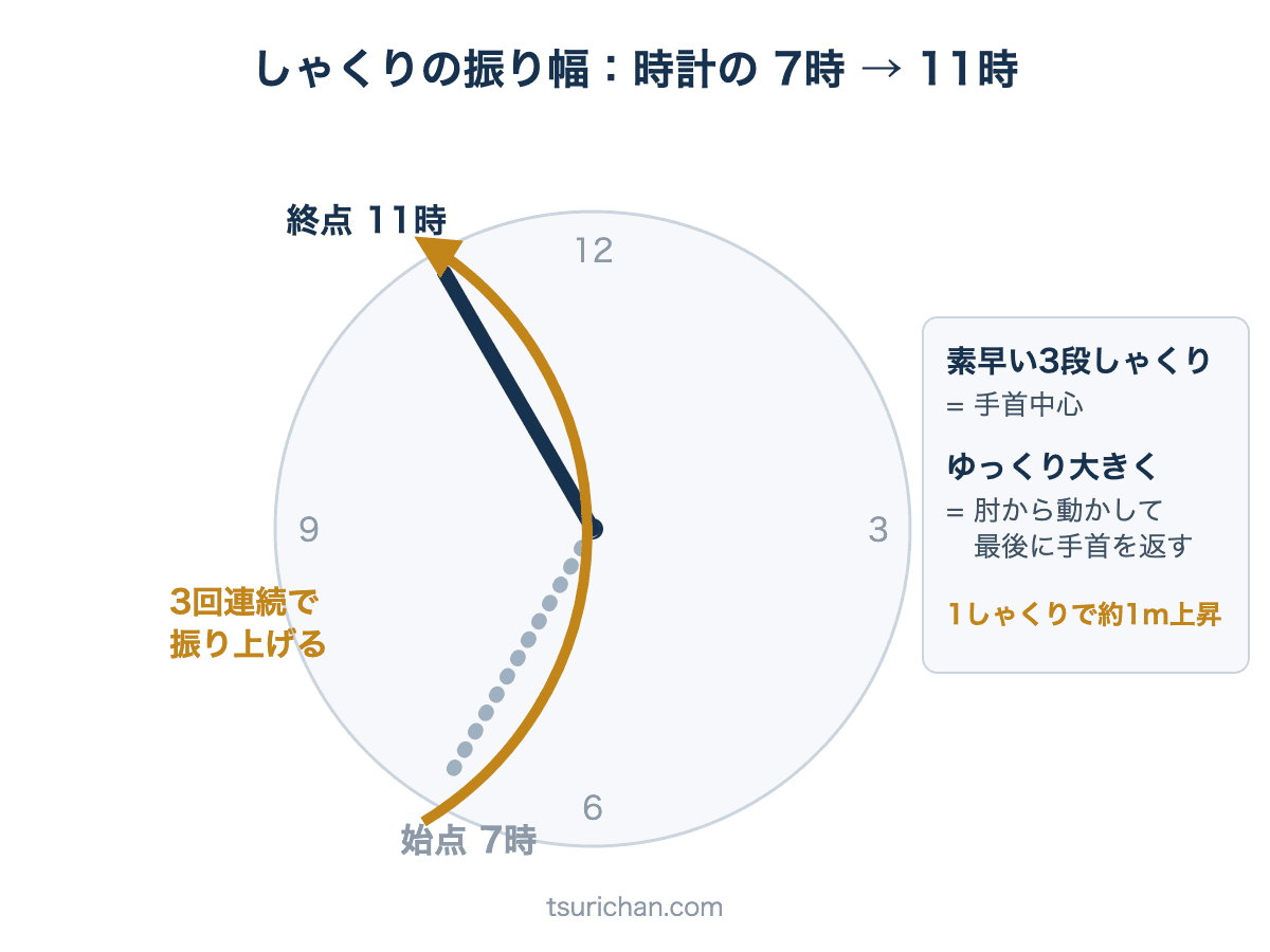 エギングしゃくり振り幅の時計盤